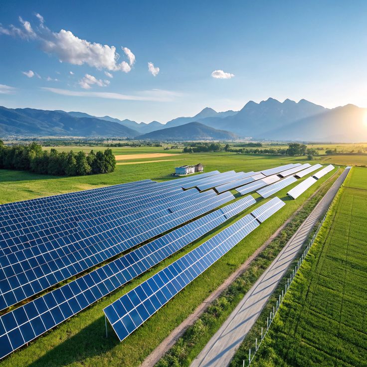 Paneles solares al atardecer